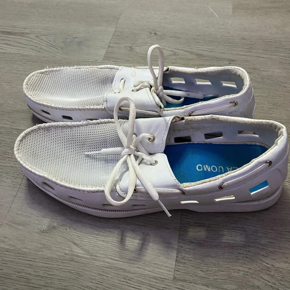 Linea Uomo Boat Shoes Mens White Mesh Breathable Nautical Loafers